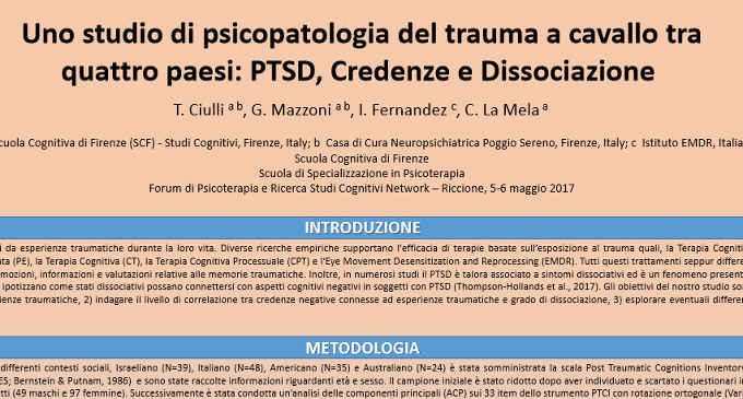 Uno studio di psicopatologia del trauma a cavallo tra quattro paesi: PTSD, Credenze e Dissociazione – Riccione, 2017