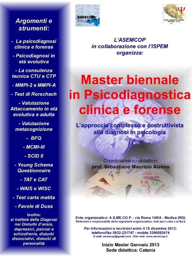 MASTER BIENNALE IN PSICODIAGNOSTICA CLINICA E FORENSE - Anteprima