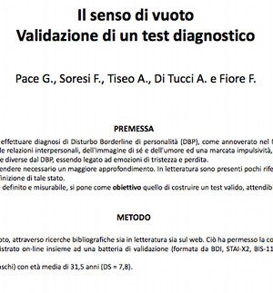 Il senso di vuoto Validazione di un test diagnostico - Assisi 2013