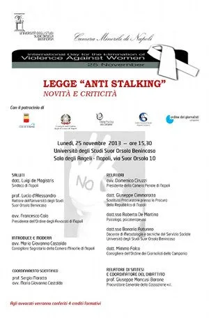 Legge antistalking, Convegno Napoli Novembre 2013. -Immagine: locandina