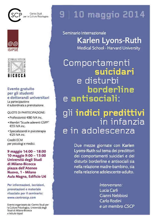 Comportamenti suicidari e Disturbi Borderline e Antisociale- Indici predittivi in infanzia e adolescenza - LOCANDINA -