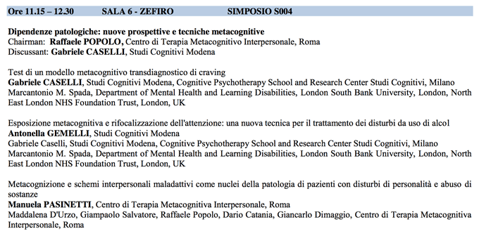 Dipendenze patologiche- nuove prospettive e tecniche metacognitive - sitcc 2014