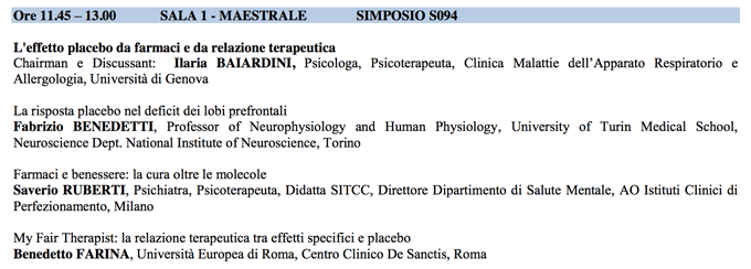 Effetto Placebo da farmaci e da relazione terapeutica - SITCC 2014