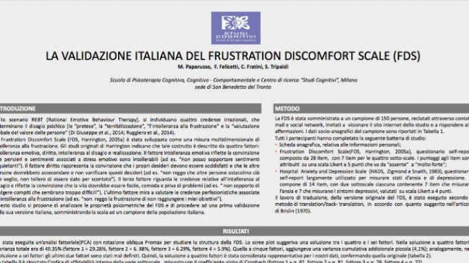 La validazione italiana del Frustration Discomfort Scale (FDS) – Dal VI Forum di Formazione in Psicoterapia, Assisi 2015