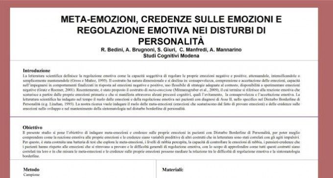 Meta-emozioni, credenze sulle emozioni e regolazione emotiva nei disturbi di personalità – Dal Forum di Assisi 2015