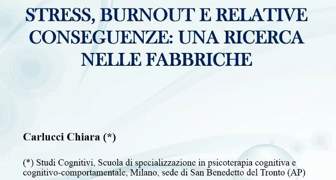 Stress, burnout e relative conseguenze una ricerca nelle fabbriche - Forum di Assisi 2015