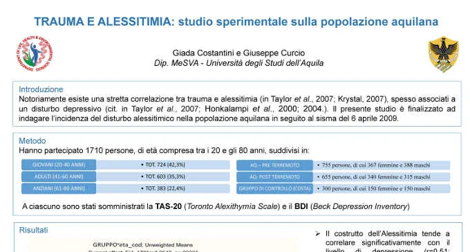 Trauma e alessitimia: studio sperimentale sulla popolazione aquilana