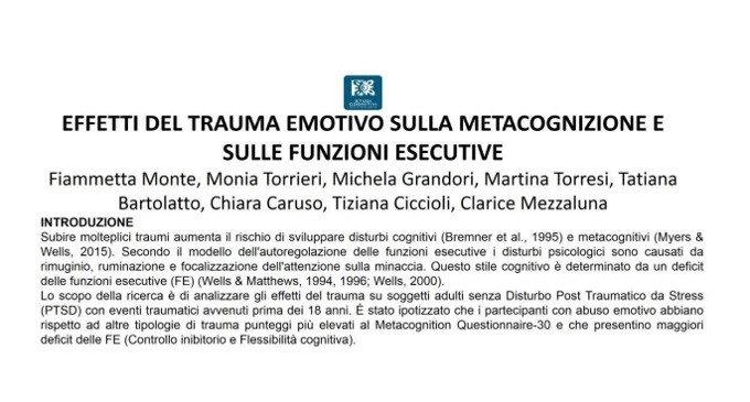 Effetti del trauma emotivo sulla metacognizione e sulle funzioni esecutive – Forum di Assisi 2015