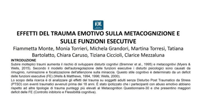 Effetti del trauma emotivo sulla metacognizione e sulle funzioni esecutive - Forum di Assisi 2015