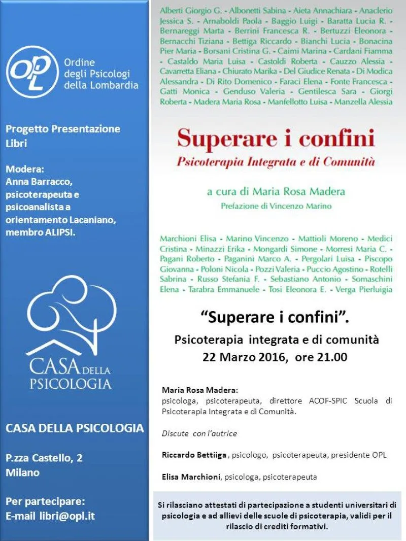 Presentazione del libro: Superare i confini psicoterapia integrata e di comunità