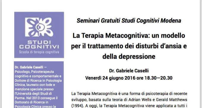 La terapia metacognitiva per ansia e depressione - seminario