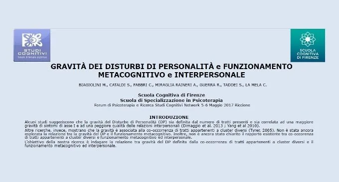 Gravità dei disturbi di personalità e funzionamento metacognitivo e interpersonale - Riccione 2017