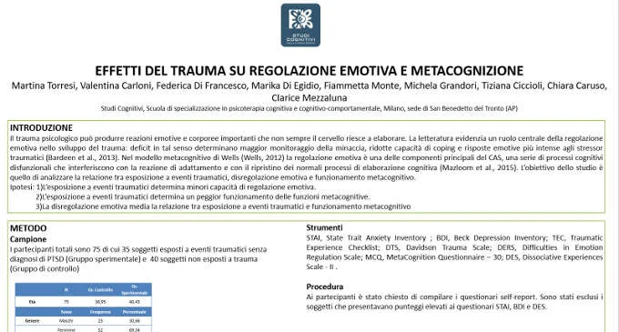 Effetti del trauma su regolazione emotiva e metacognizione - Riccione, 2017