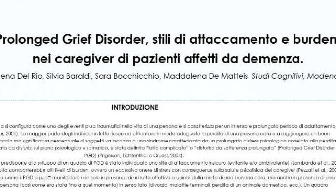 Prolonged grief disorder, stili di attaccamento e burden in caregiver di pazienti affetti da demenza – Riccione, 2017