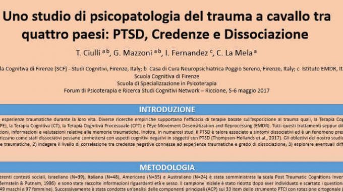 Uno studio di psicopatologia del trauma a cavallo tra quattro paesi: PTSD, Credenze e Dissociazione – Riccione, 2017