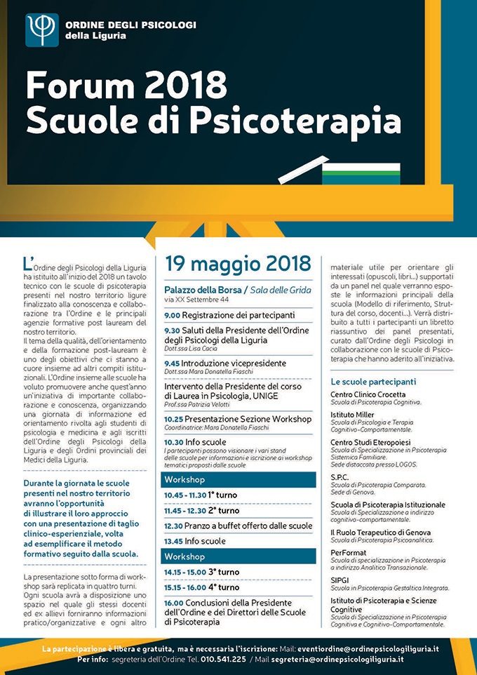 Forum 2018 Scuole di Psicoterapia della Liguria - Locandina 680