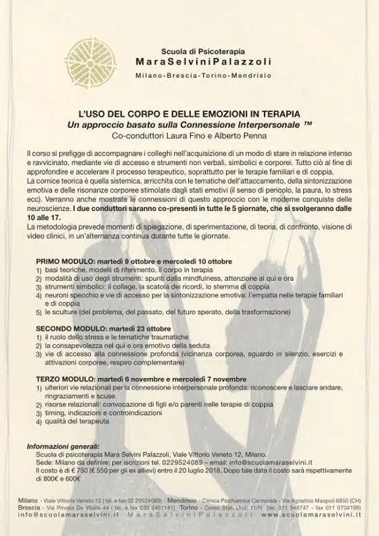 L'uso del corpo e delle emozioni in terapia -Volantino