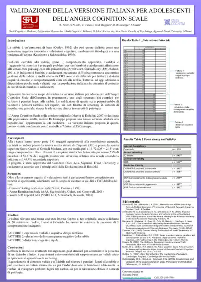 Anger Cognition Scale: validazione della versione italiana - SITCC 2018