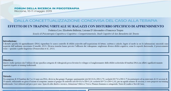 Effetto di un training virtuale su ragazzi con disturbo specifico di apprendimento – Riccione, 2019