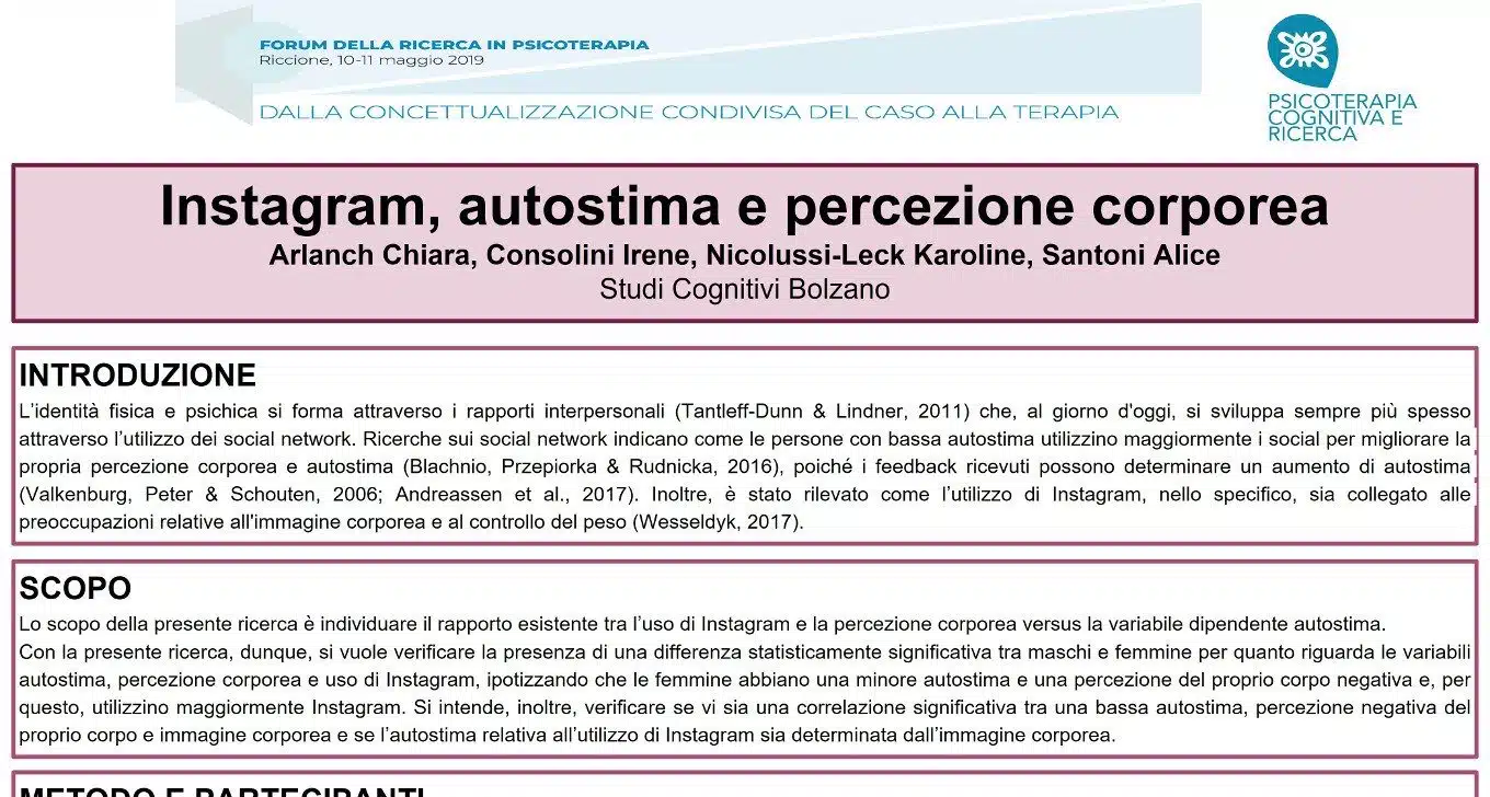 Uso di Instagram relazione tra autostima e percezione corporea