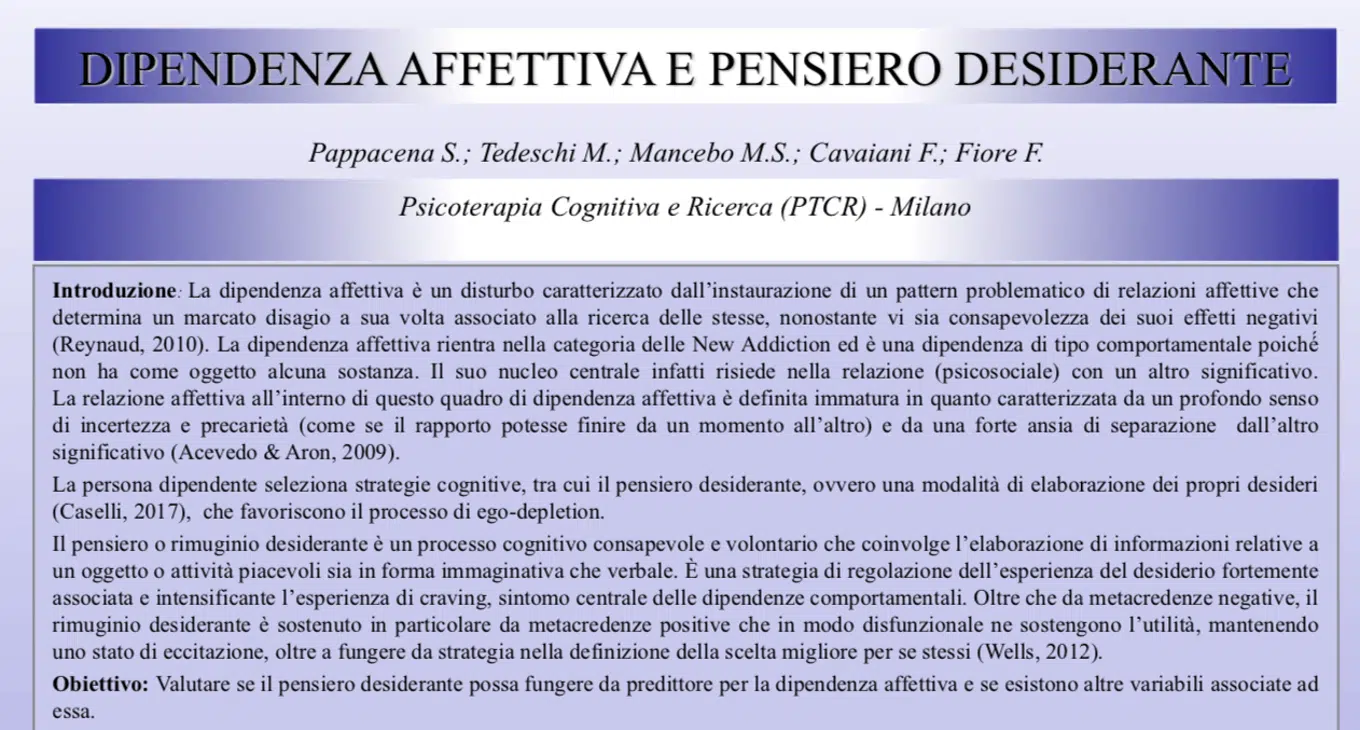 Dipendenza affettiva e pensiero desiderante quale relazione - Psicologia